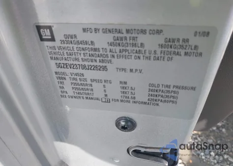 2008 Saturn Outlook Xr from USA, damaged, VIN 5GZEV23708J226295